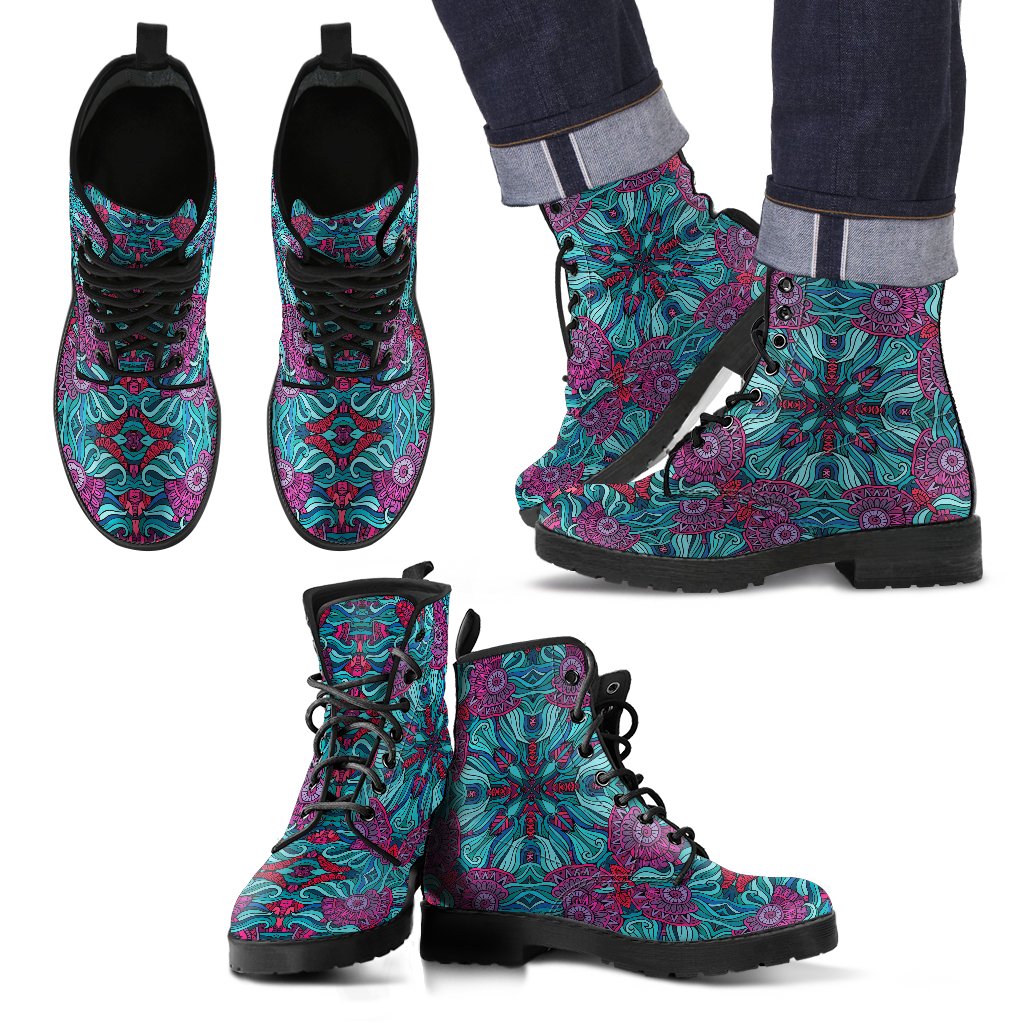 Ethnic Teal Bohemian Pattern Print Men's Boots