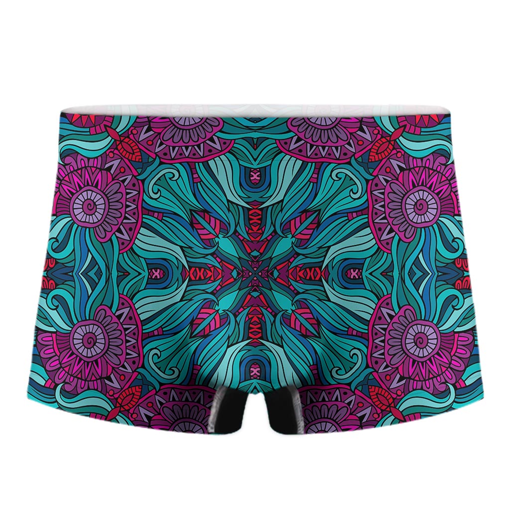 Ethnic Teal Bohemian Pattern Print Men's Boxer Briefs