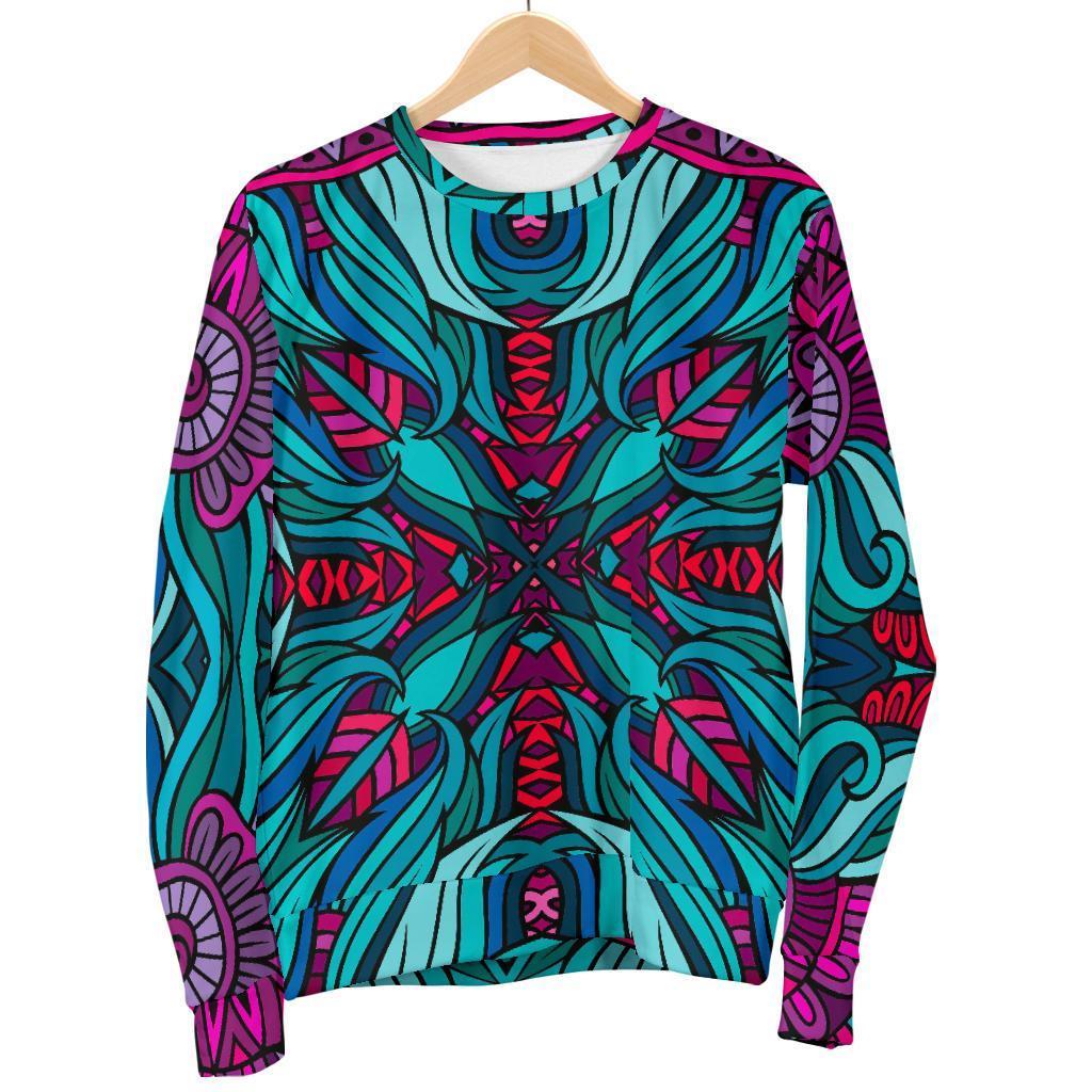 Ethnic Teal Bohemian Pattern Print Men's Crewneck Sweatshirt