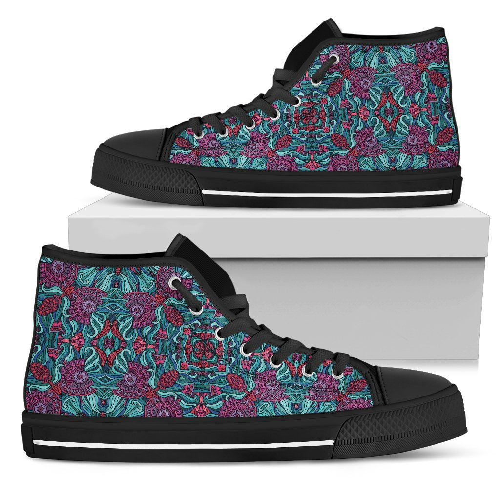 Ethnic Teal Bohemian Pattern Print Men's High Top Shoes