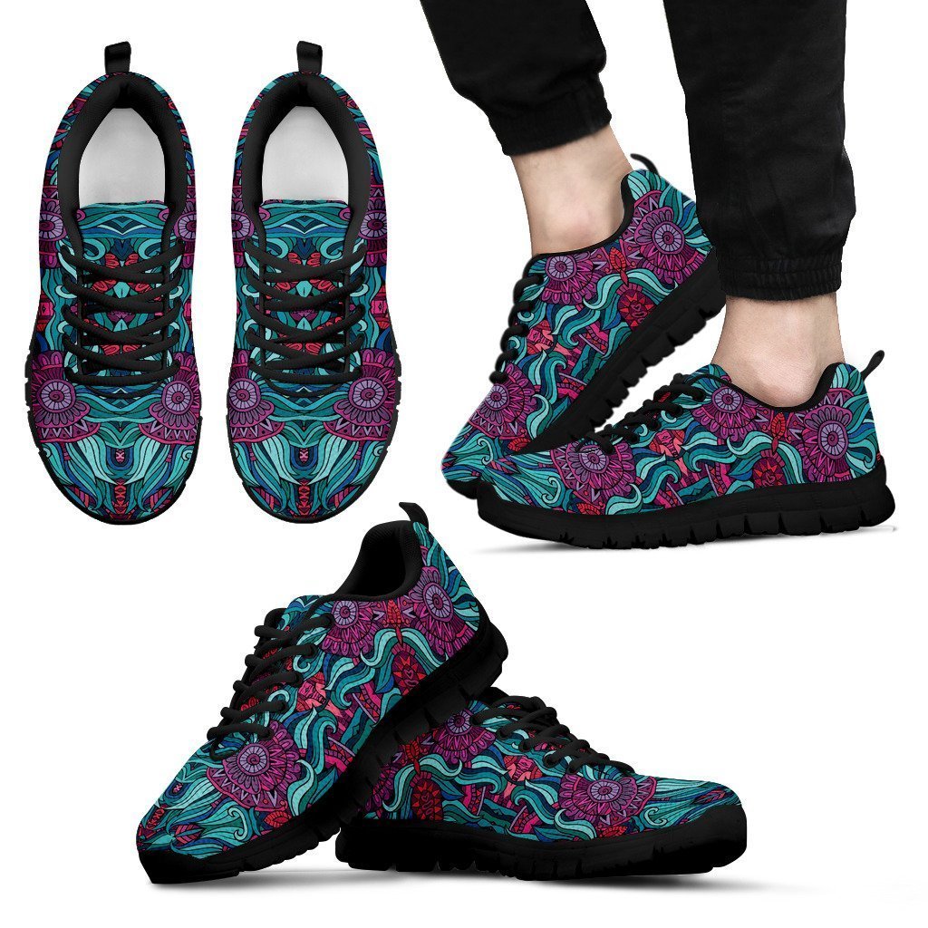 Ethnic Teal Bohemian Pattern Print Men's Sneakers