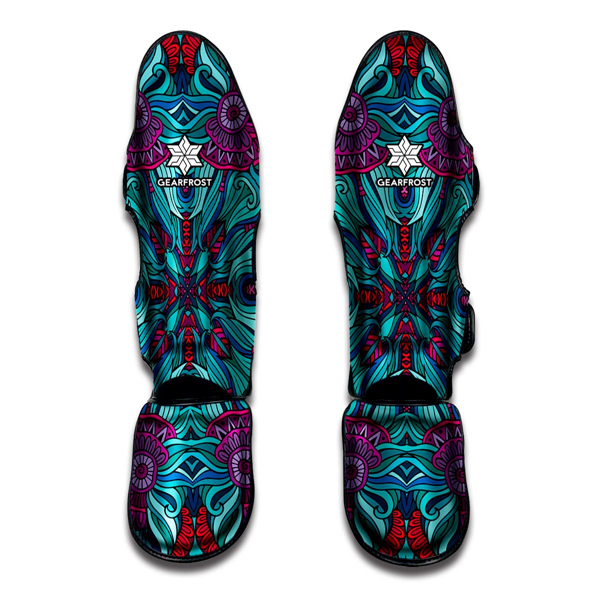 Ethnic Teal Bohemian Pattern Print Muay Thai Shin Guards