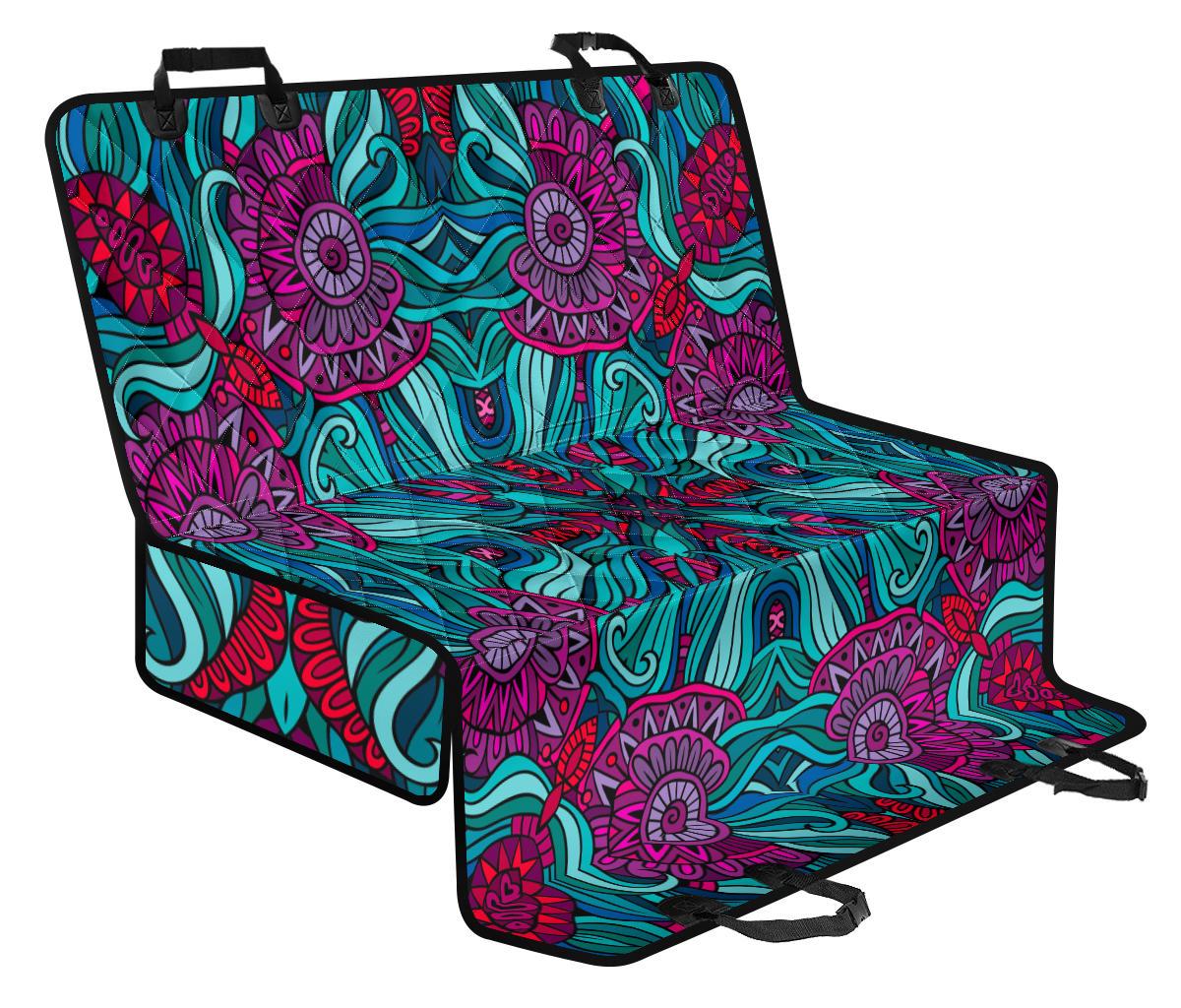 Ethnic Teal Bohemian Pattern Print Pet Car Back Seat Cover