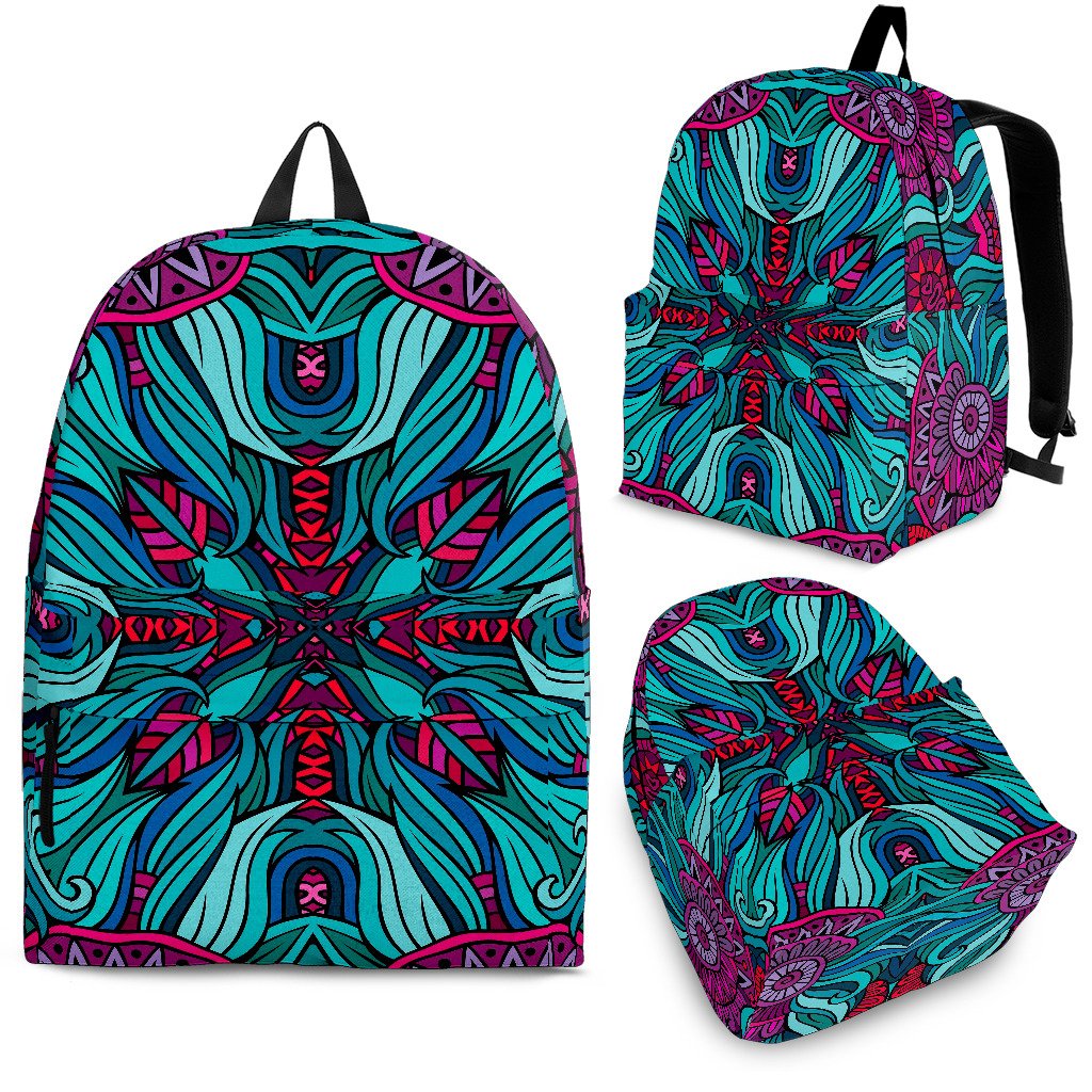 Ethnic Teal Bohemian Pattern Print School Backpack