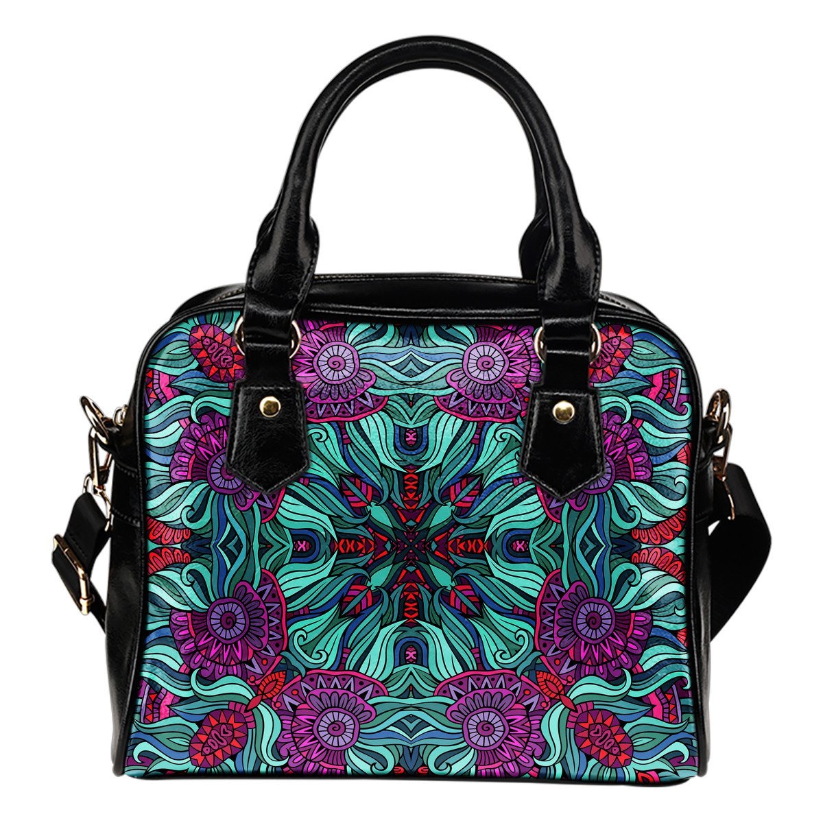 Ethnic Teal Bohemian Pattern Print Shoulder Handbag