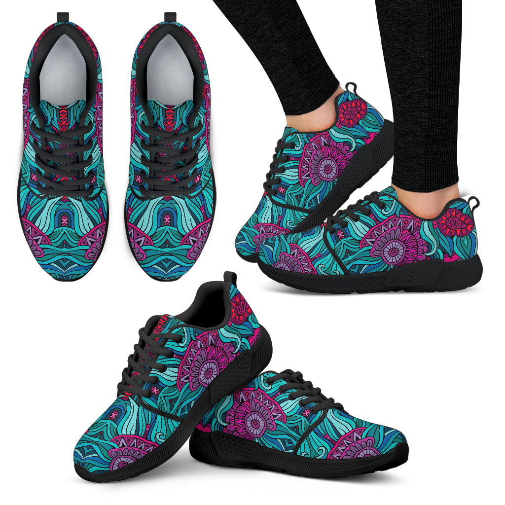 Ethnic Teal Bohemian Pattern Print Women's Athletic Shoes