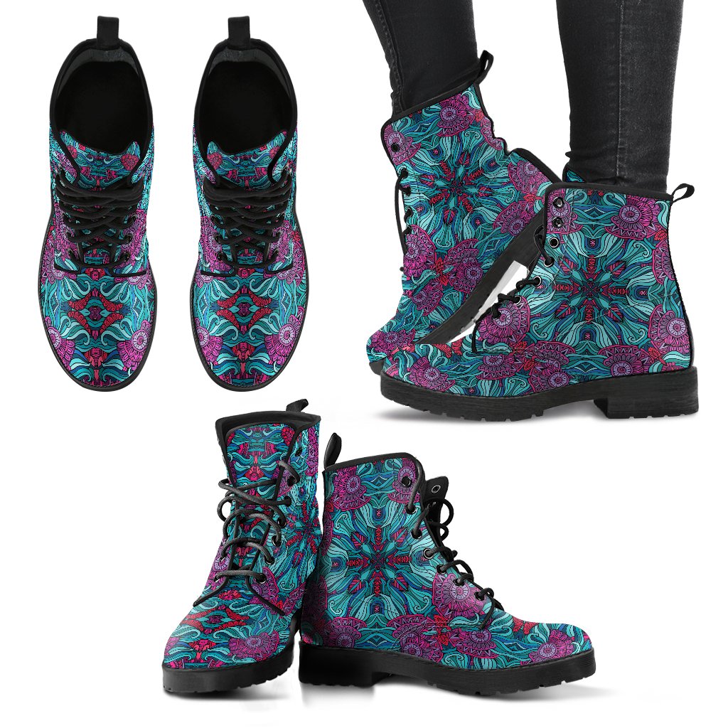 Ethnic Teal Bohemian Pattern Print Women's Boots