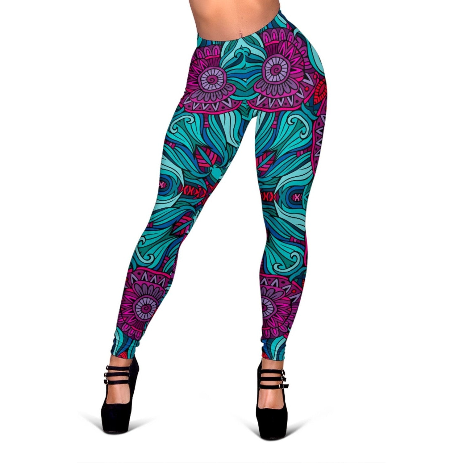 Ethnic Teal Bohemian Pattern Print Women's Leggings