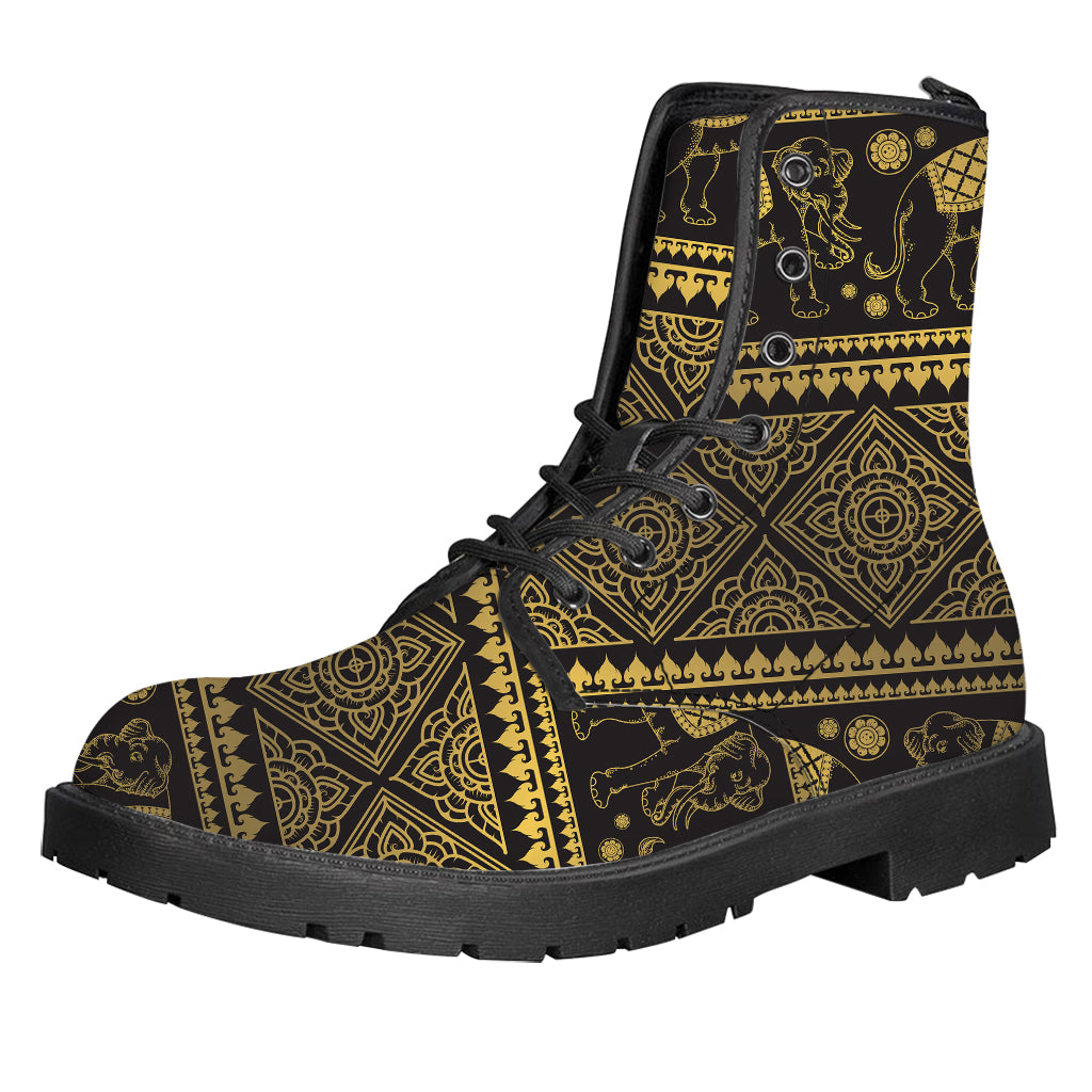 Ethnic Thai Elephant Pattern Print Leather Boots