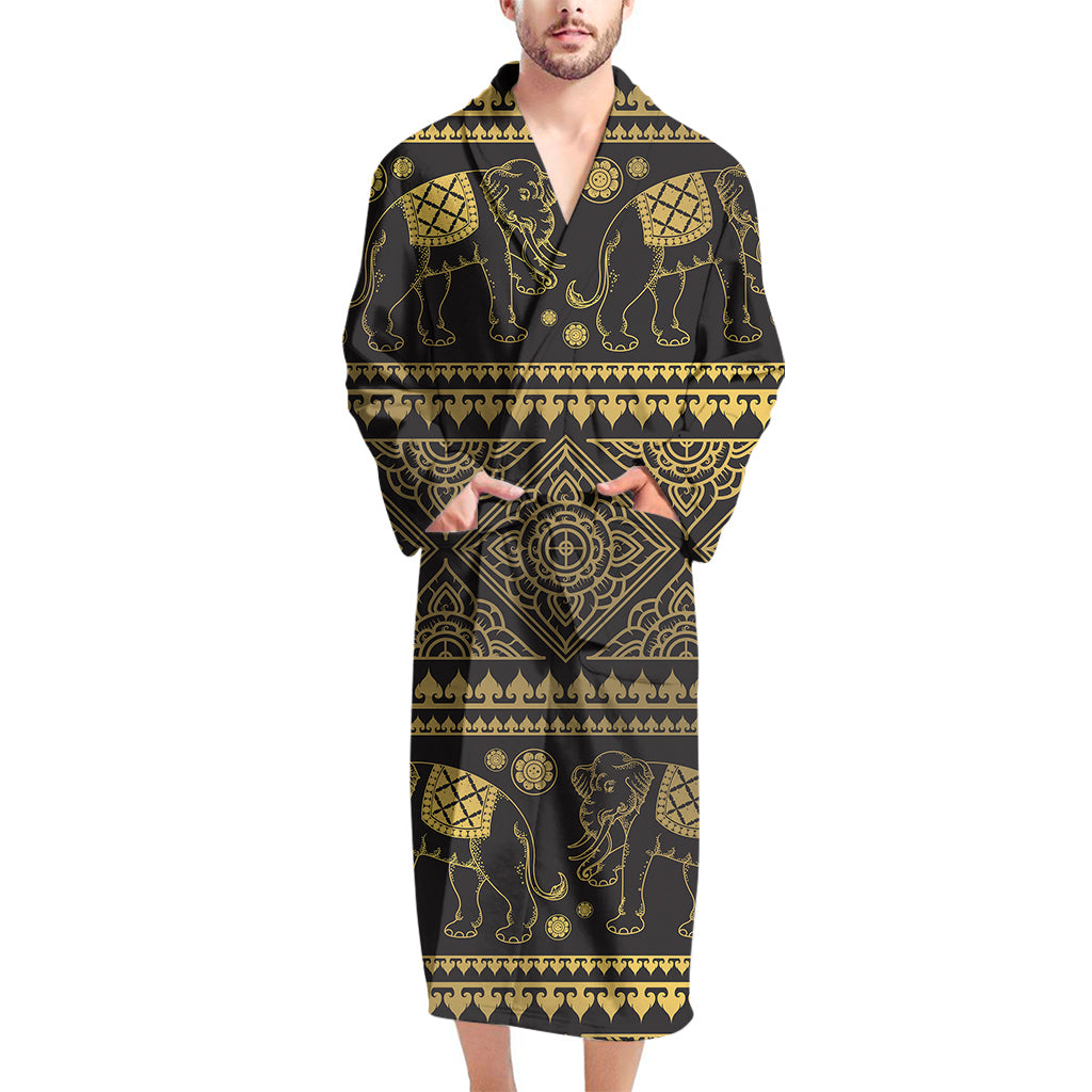 Ethnic Thai Elephant Pattern Print Men's Bathrobe