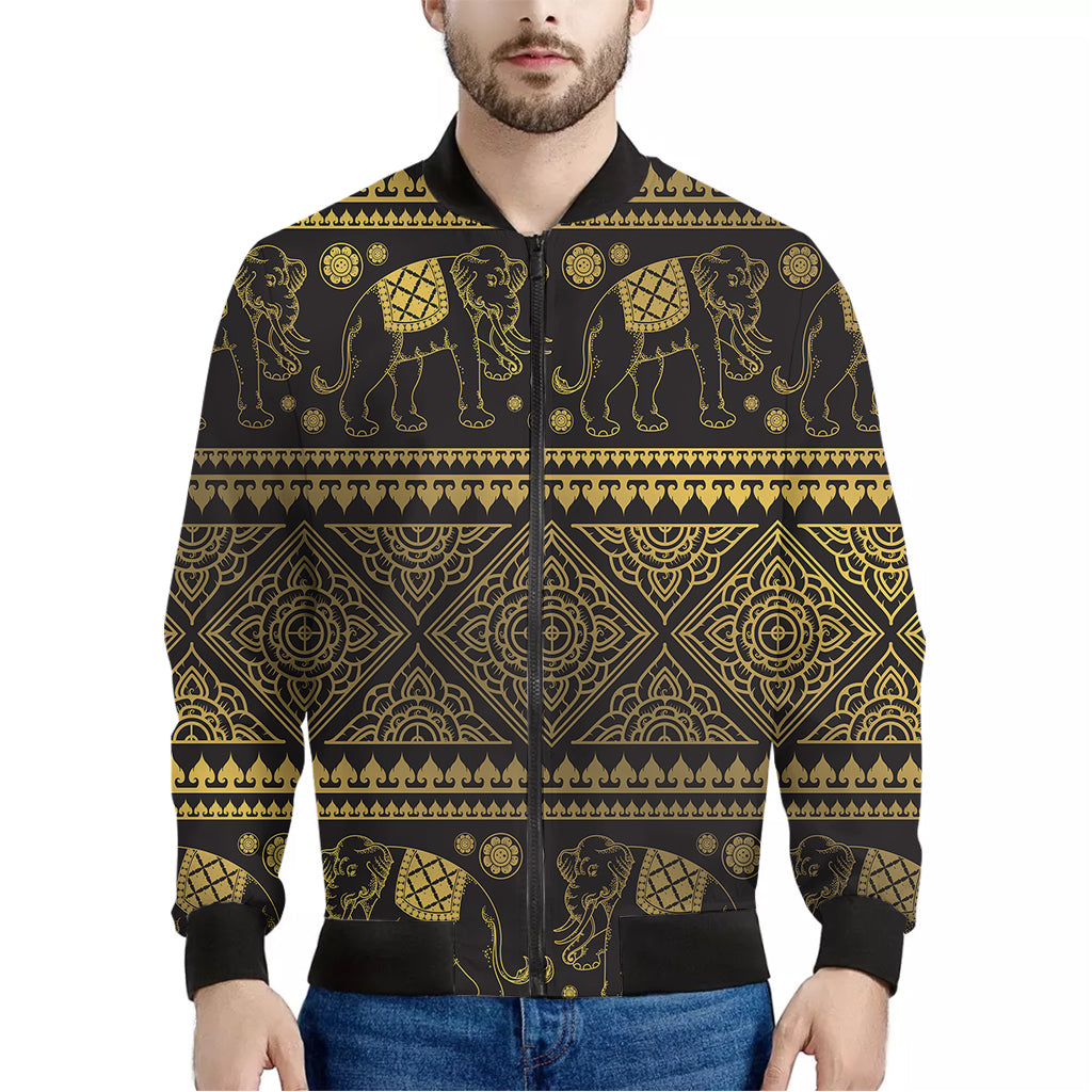 Ethnic Thai Elephant Pattern Print Men's Bomber Jacket