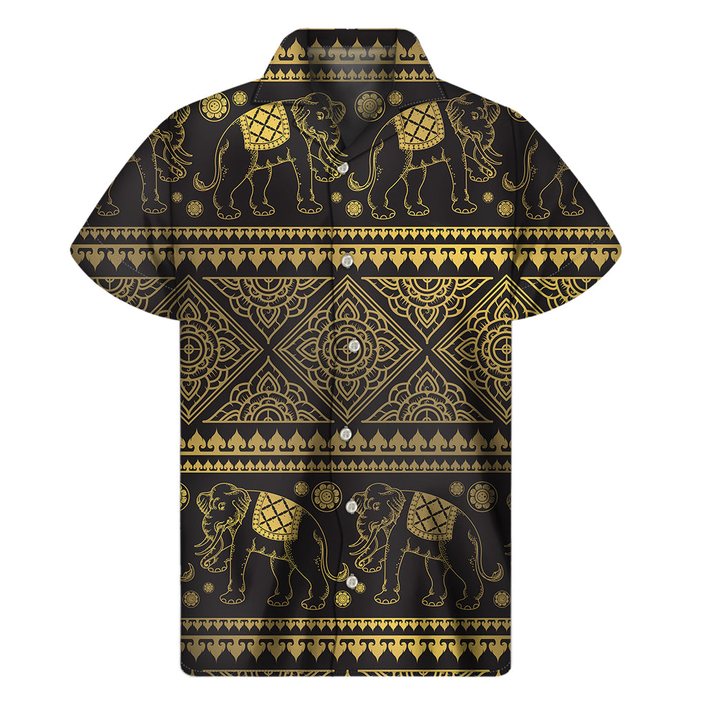 Ethnic Thai Elephant Pattern Print Men's Short Sleeve Shirt