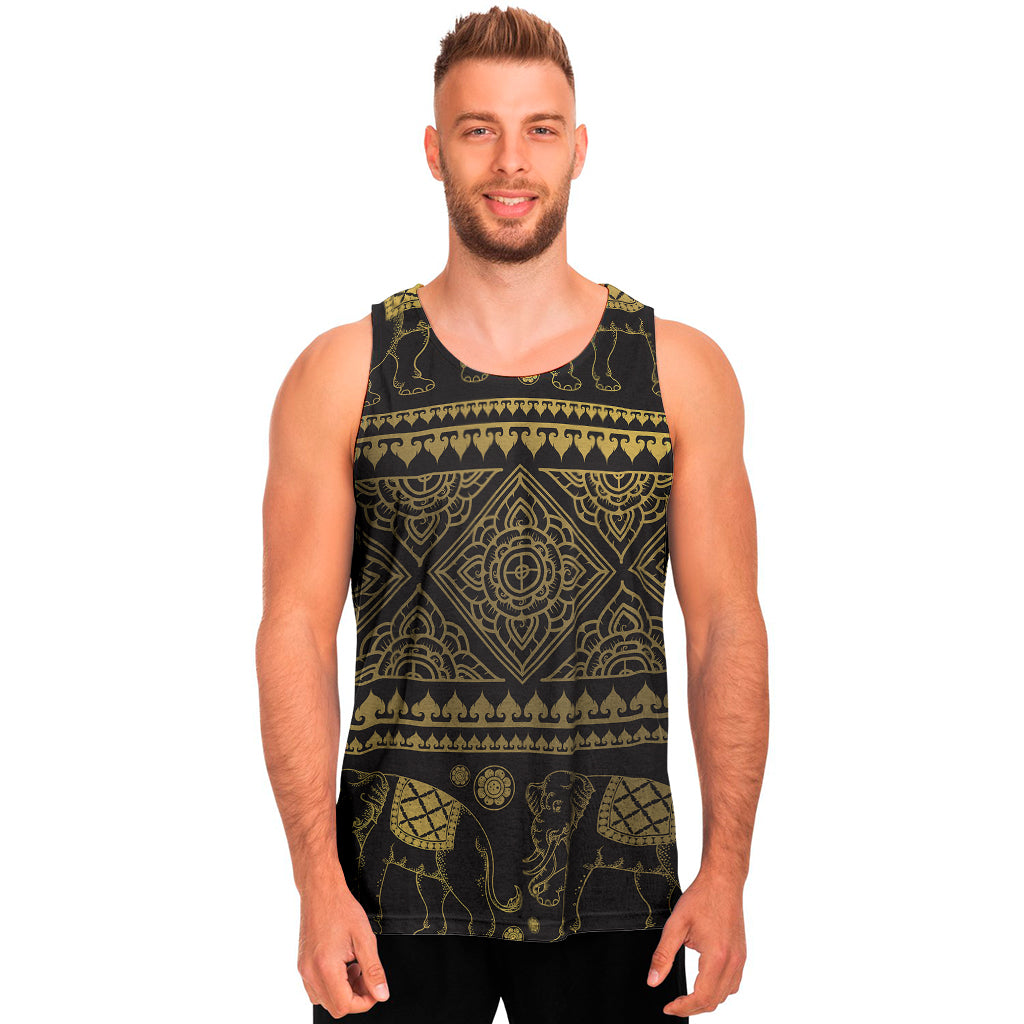 Ethnic Thai Elephant Pattern Print Men's Tank Top