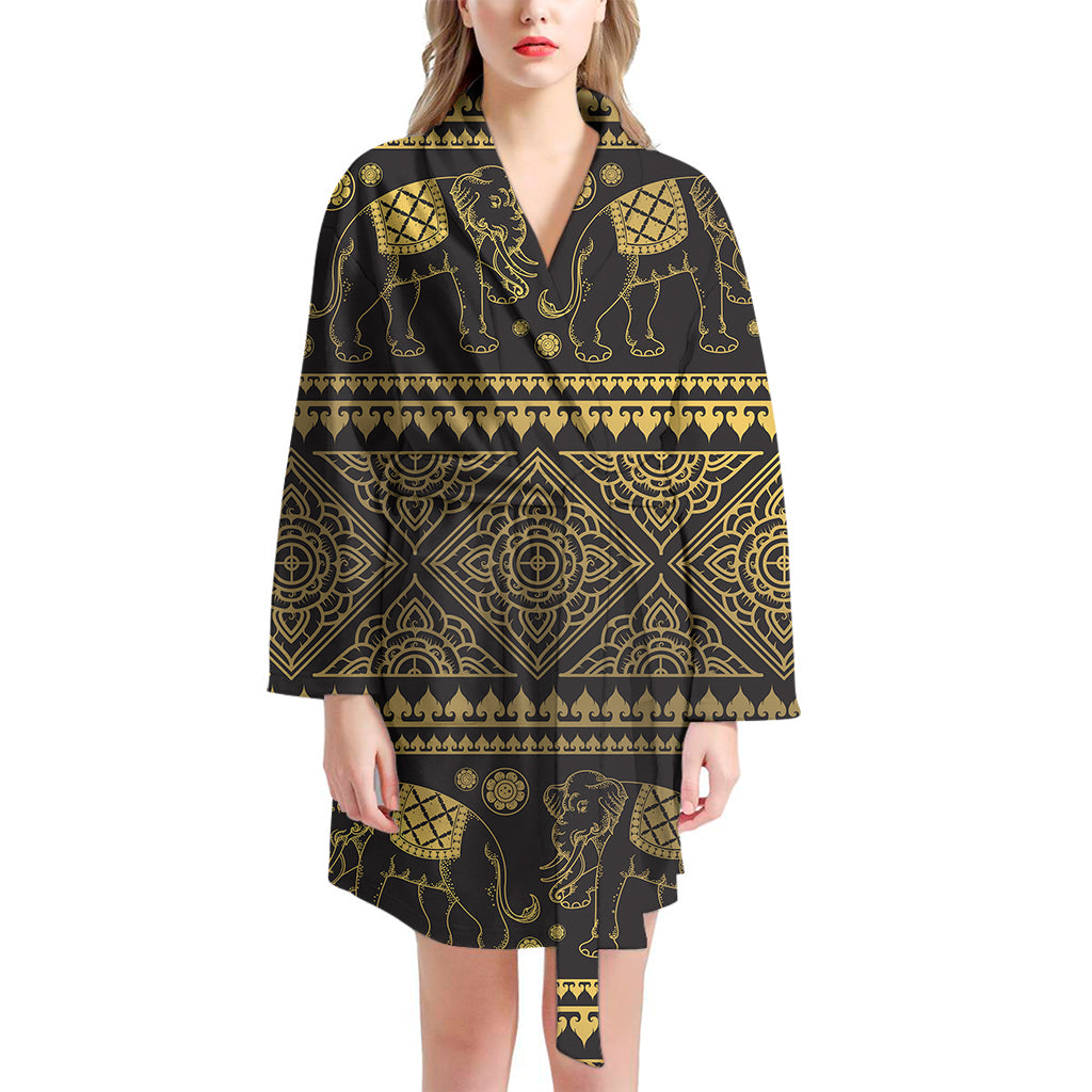 Ethnic Thai Elephant Pattern Print Women's Bathrobe