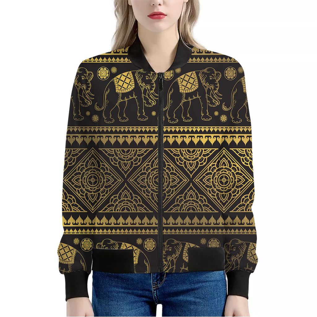 Ethnic Thai Elephant Pattern Print Women's Bomber Jacket