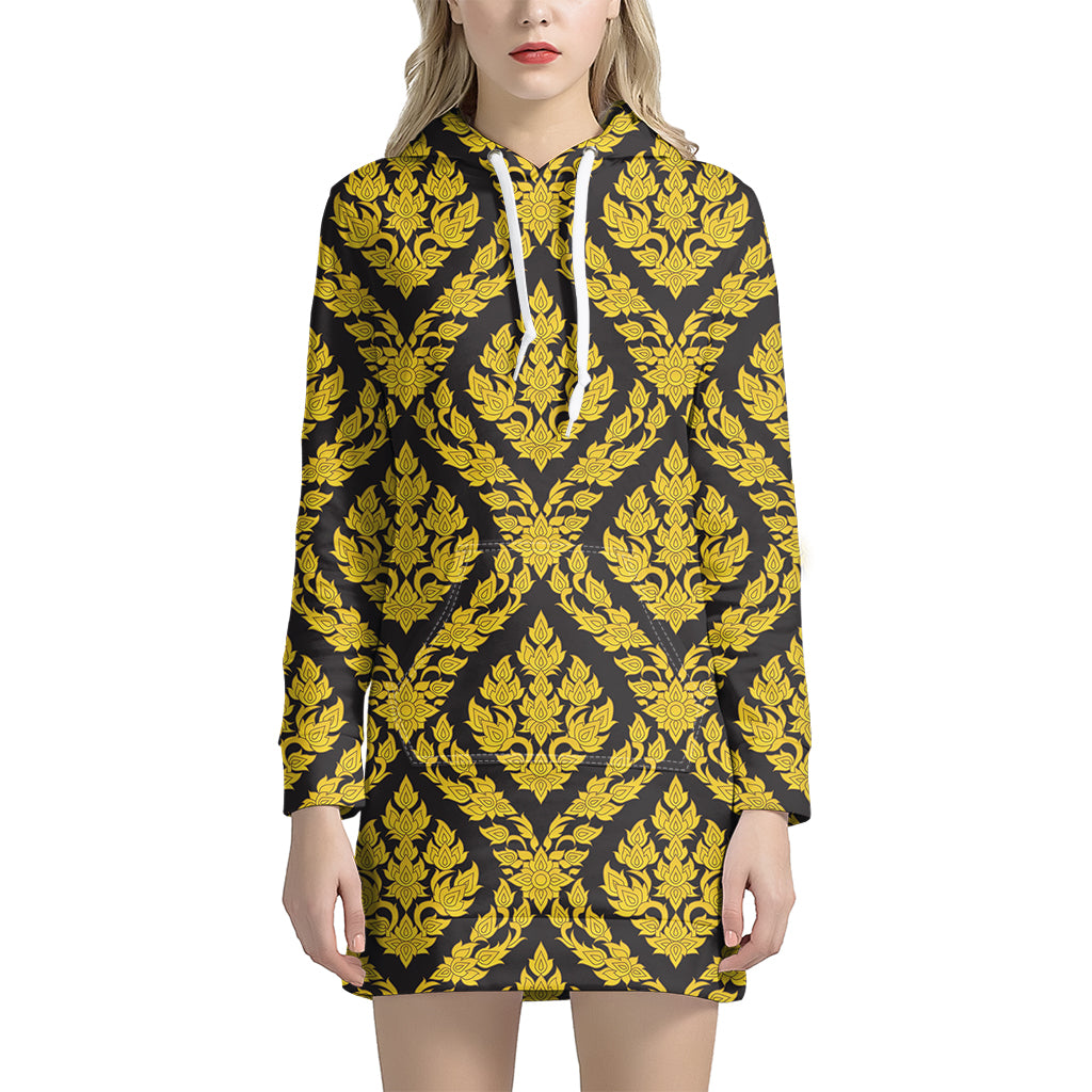 Ethnic Thai Pattern Print Women's Pullover Hoodie Dress