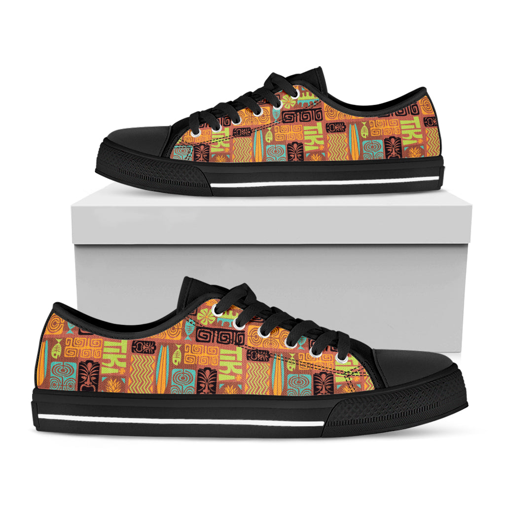 Ethnic Tiki Pattern Print Black Low Top Shoes