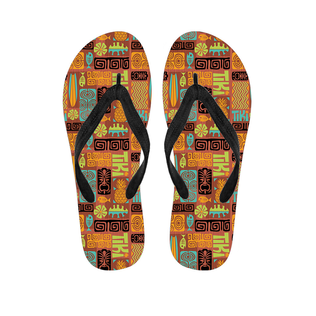 Ethnic Tiki Pattern Print Flip Flops