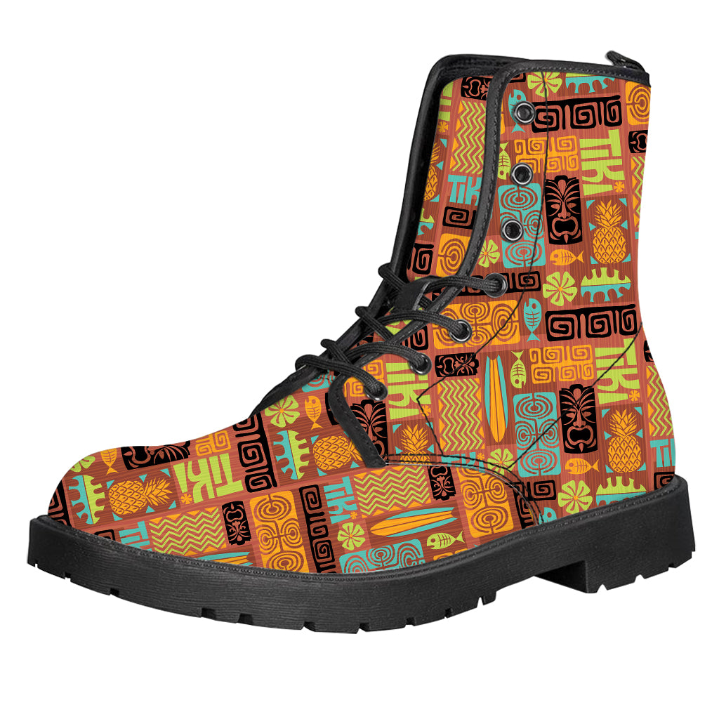 Ethnic Tiki Pattern Print Leather Boots