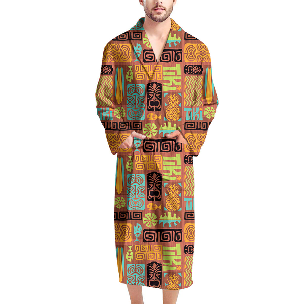 Ethnic Tiki Pattern Print Men's Bathrobe