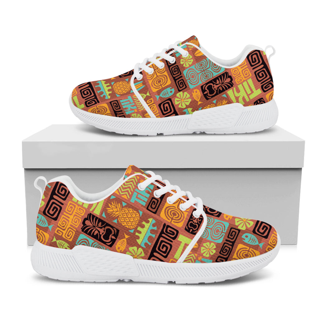 Ethnic Tiki Pattern Print White Athletic Shoes