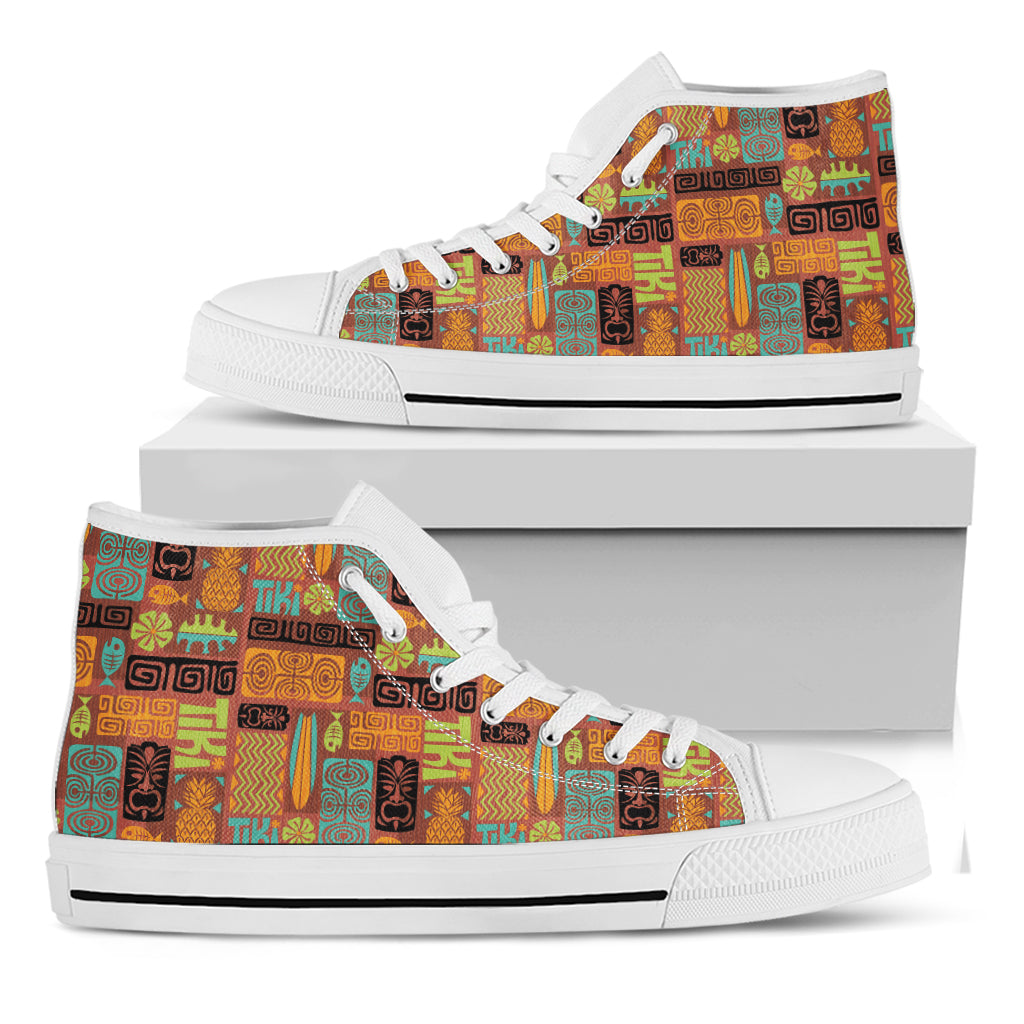 Ethnic Tiki Pattern Print White High Top Shoes