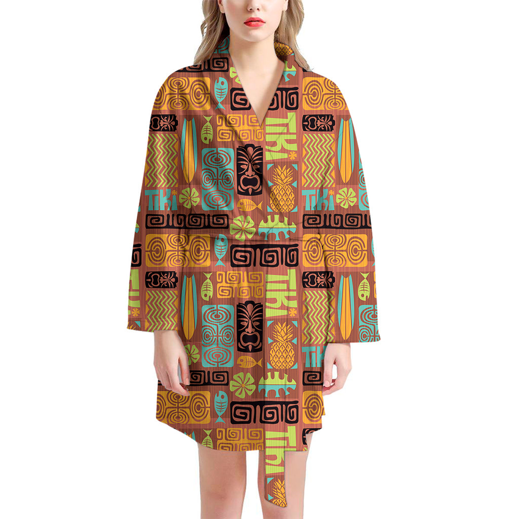 Ethnic Tiki Pattern Print Women's Bathrobe