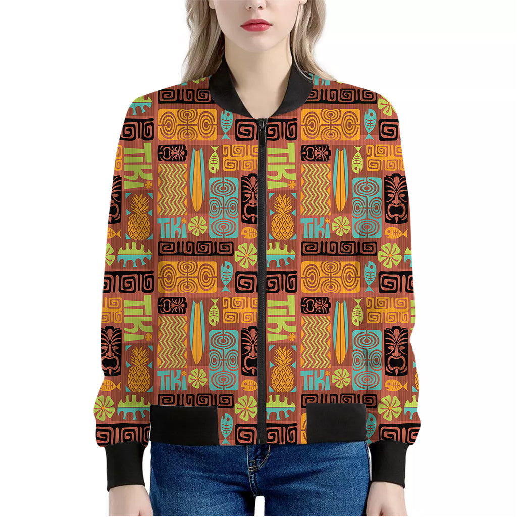 Ethnic Tiki Pattern Print Women's Bomber Jacket