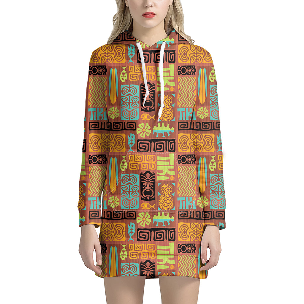 Ethnic Tiki Pattern Print Women's Pullover Hoodie Dress