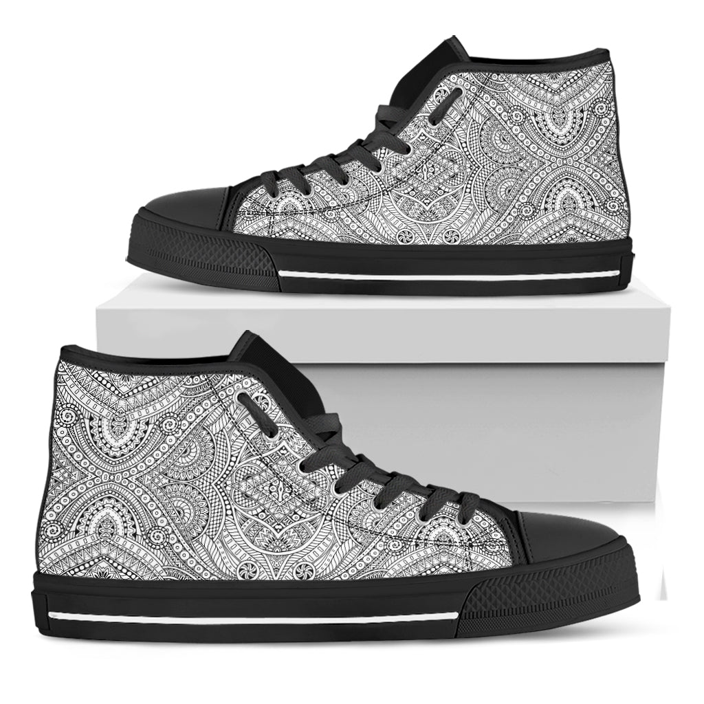 Ethnic Zentangle Pattern Print Black High Top Shoes