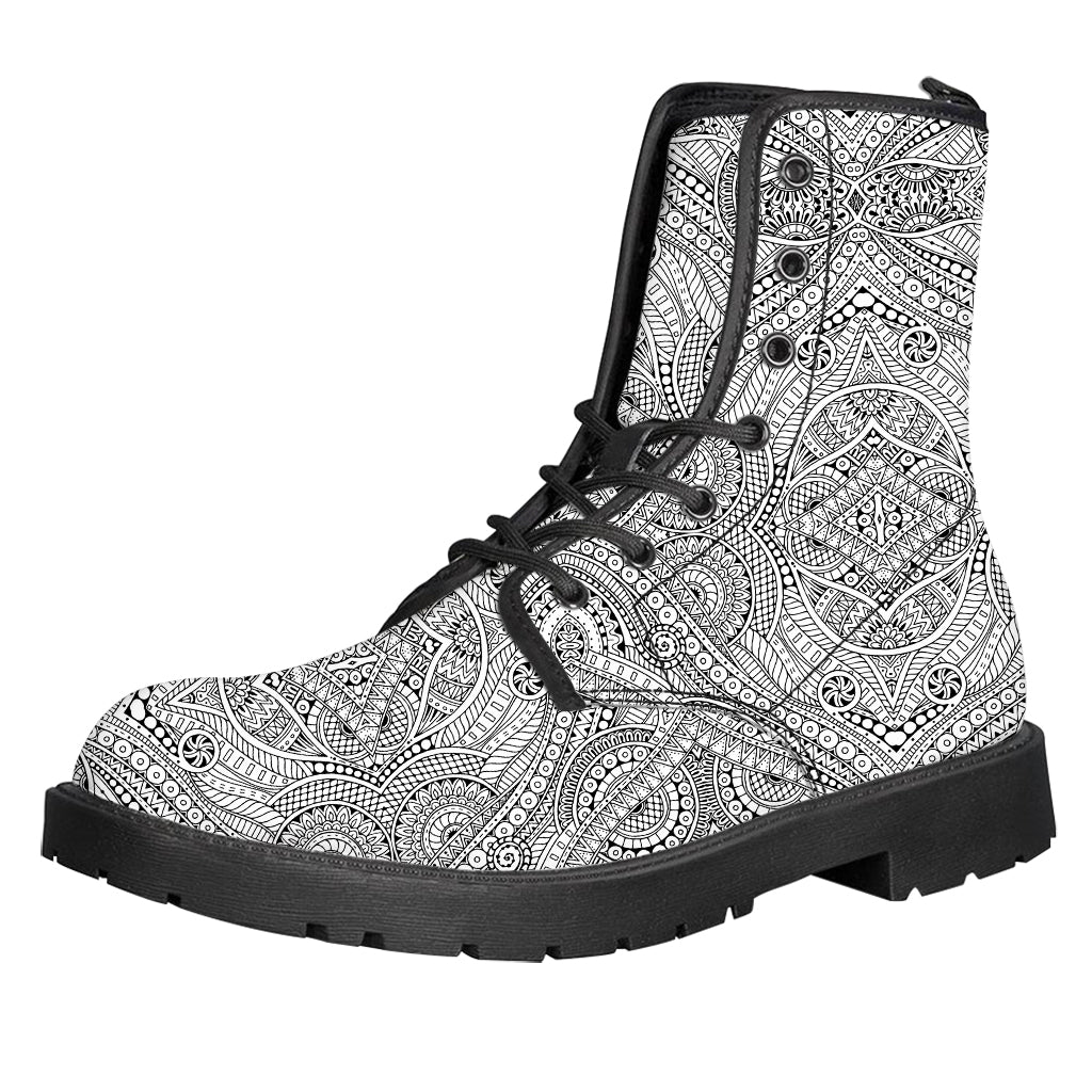 Ethnic Zentangle Pattern Print Leather Boots