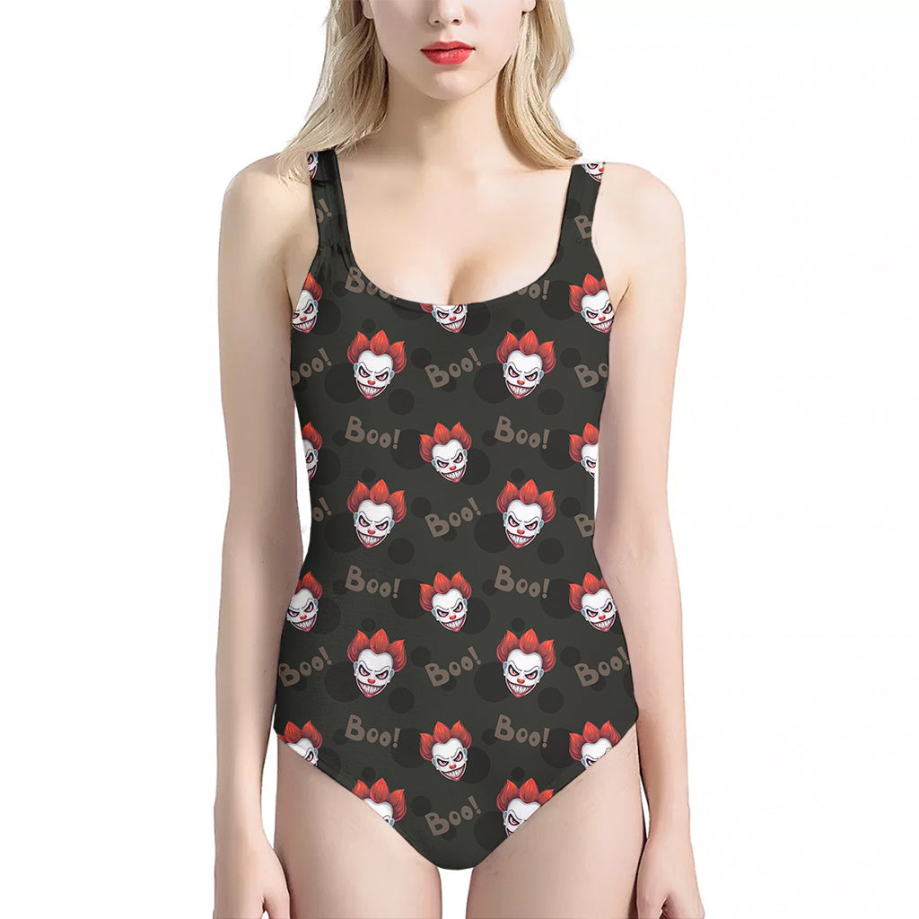 Evil Scary Clown Pattern Print One Piece Halter Neck Swimsuit