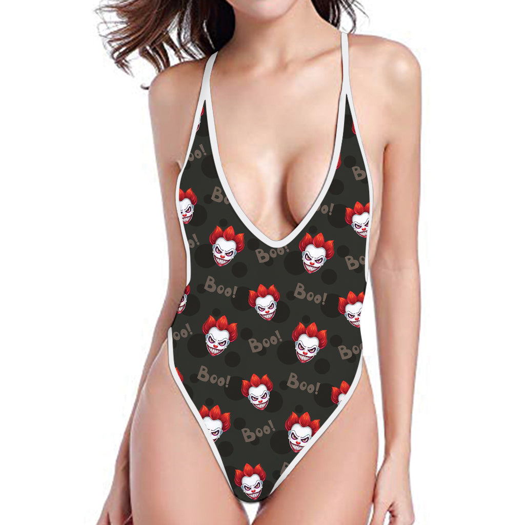 Evil Scary Clown Pattern Print One Piece High Cut Swimsuit