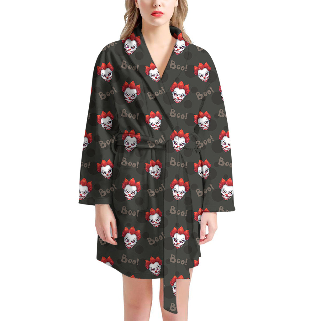 Evil Scary Clown Pattern Print Women's Bathrobe