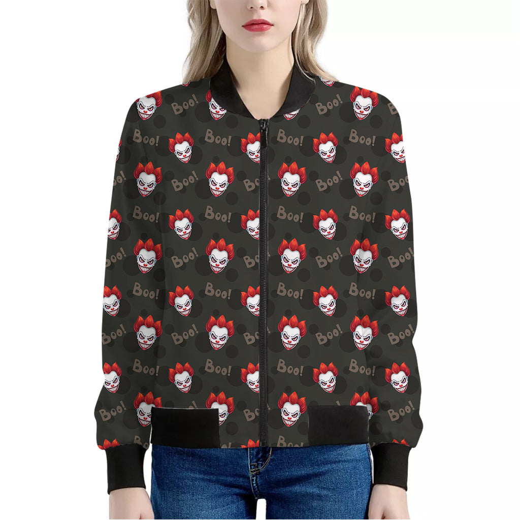 Evil Scary Clown Pattern Print Women's Bomber Jacket