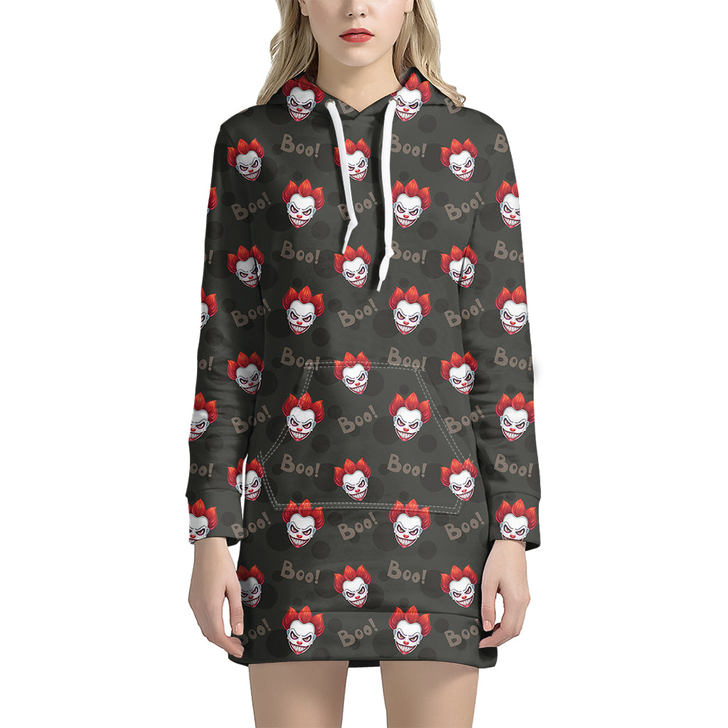 Evil Scary Clown Pattern Print Women's Pullover Hoodie Dress