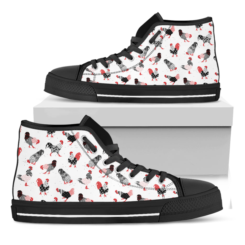 Exotic Chicken Pattern Print Black High Top Shoes