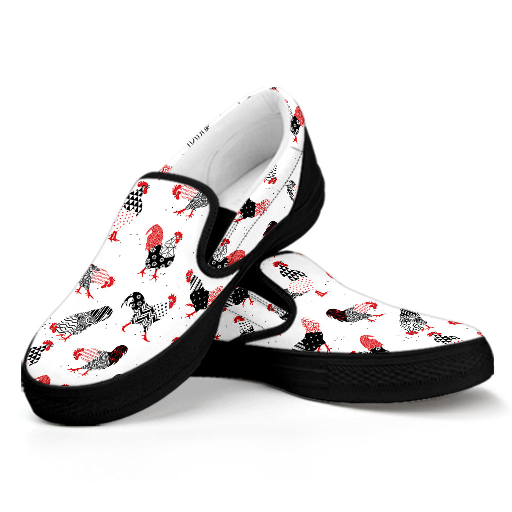 Exotic Chicken Pattern Print Black Slip On Shoes