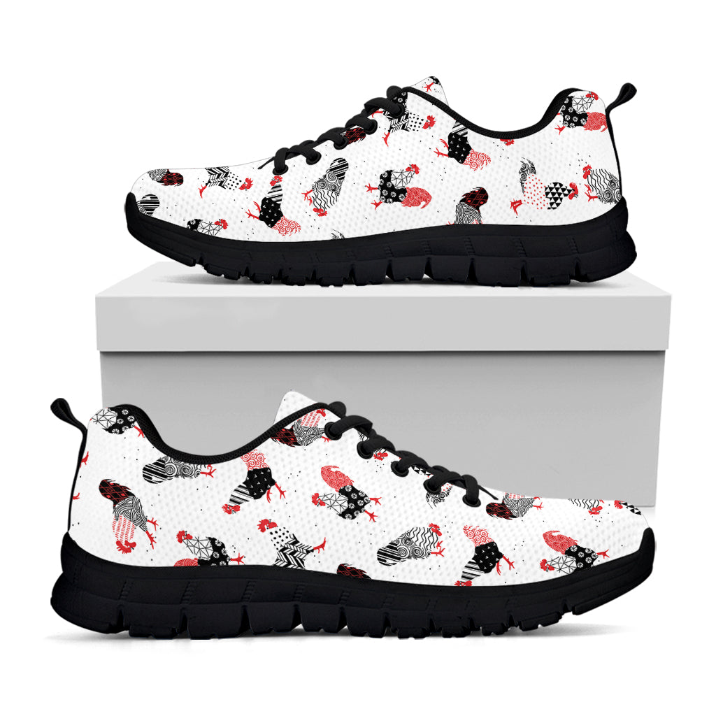 Exotic Chicken Pattern Print Black Sneakers