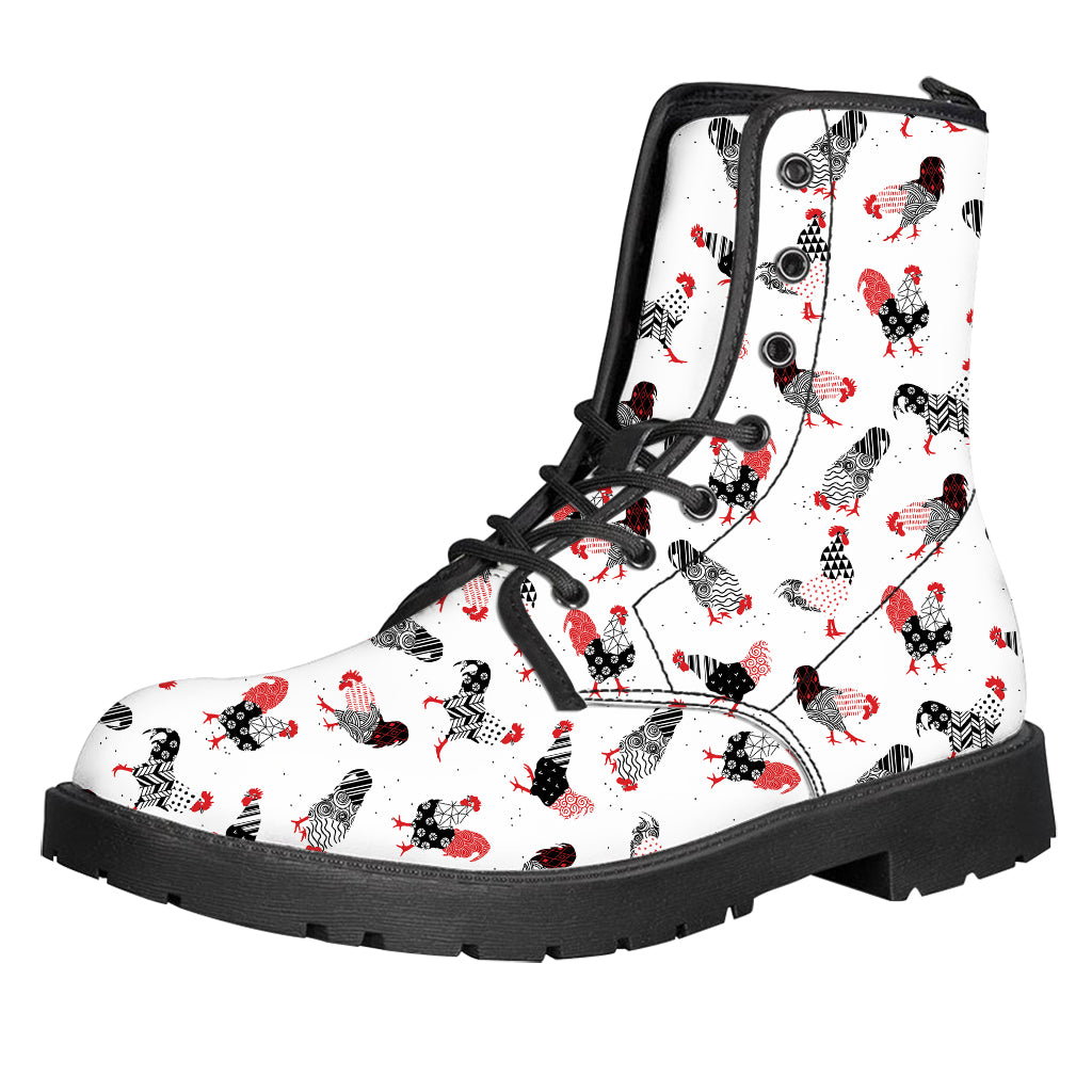 Exotic Chicken Pattern Print Leather Boots