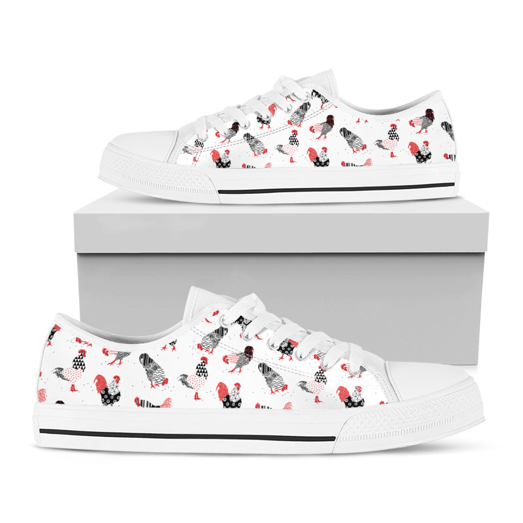 Exotic Chicken Pattern Print White Low Top Shoes