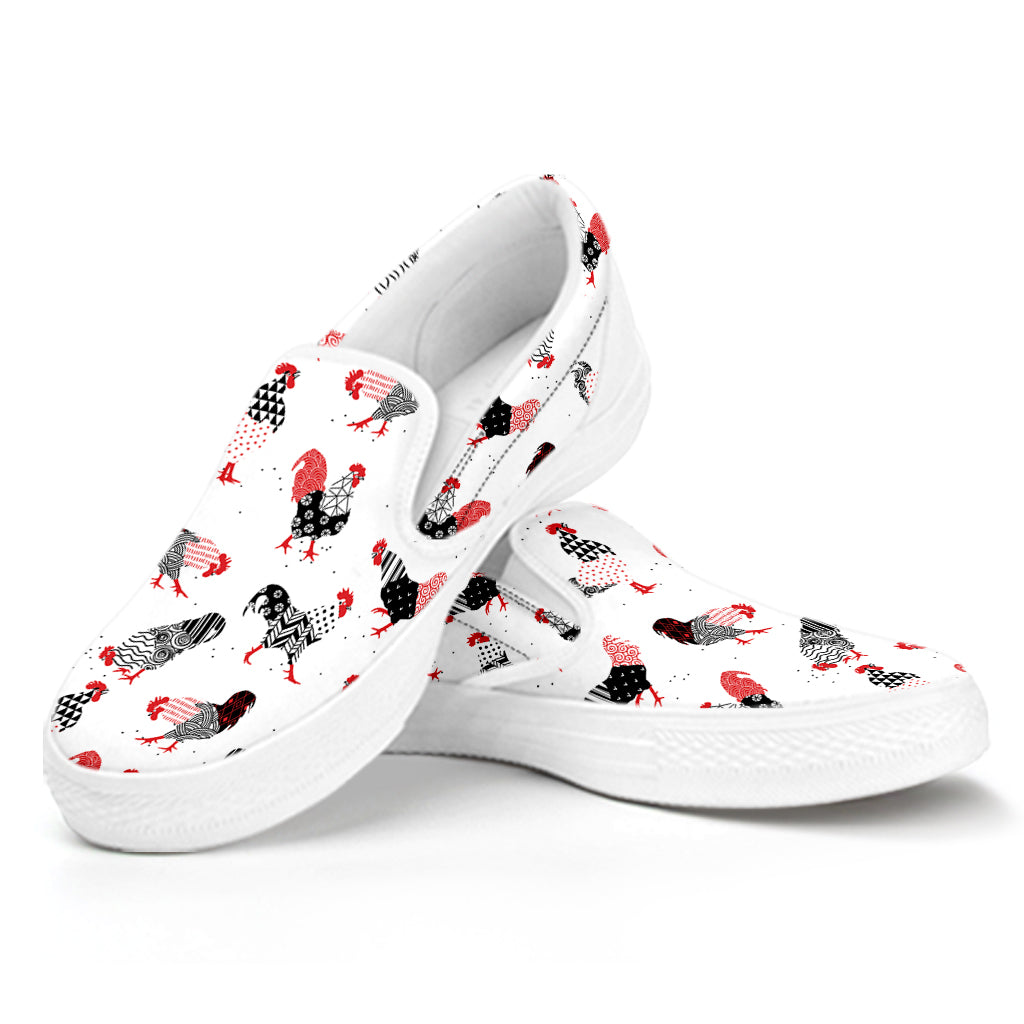 Exotic Chicken Pattern Print White Slip On Shoes