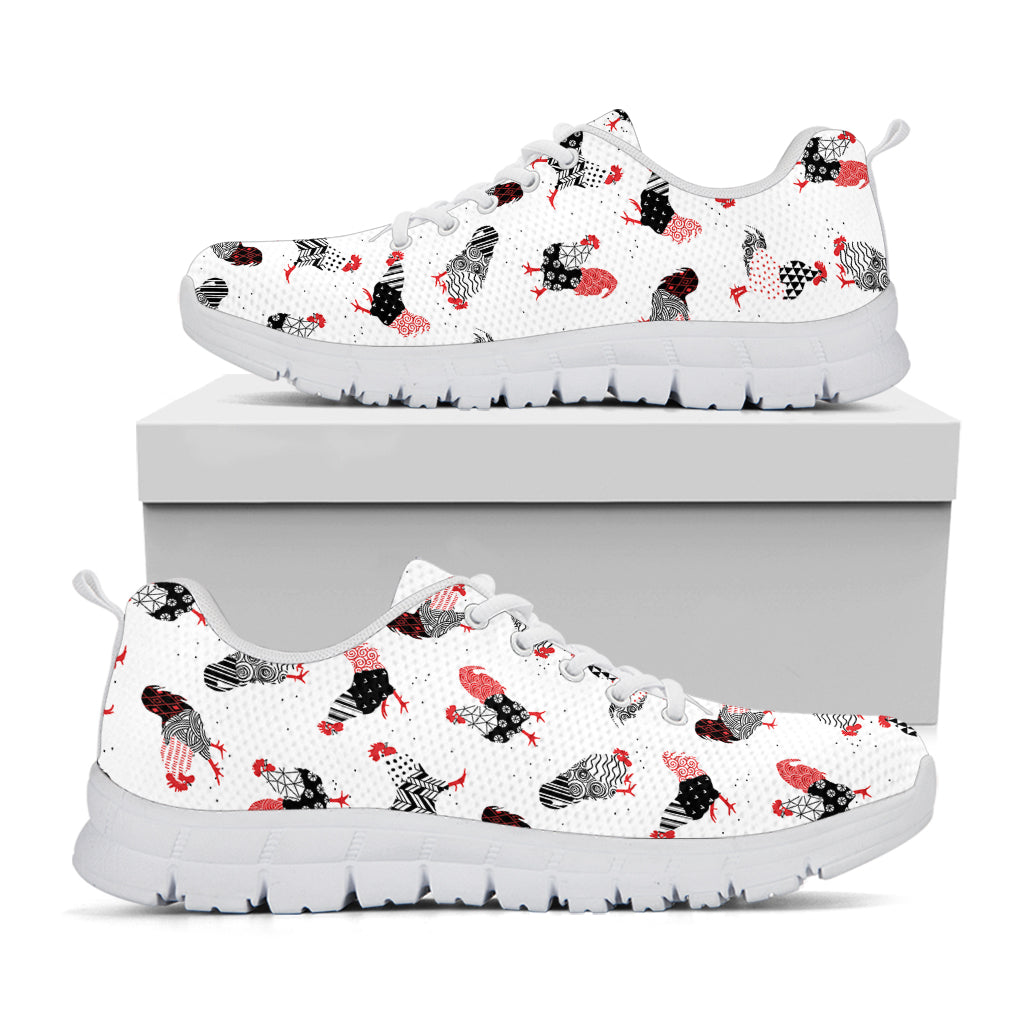 Exotic Chicken Pattern Print White Sneakers