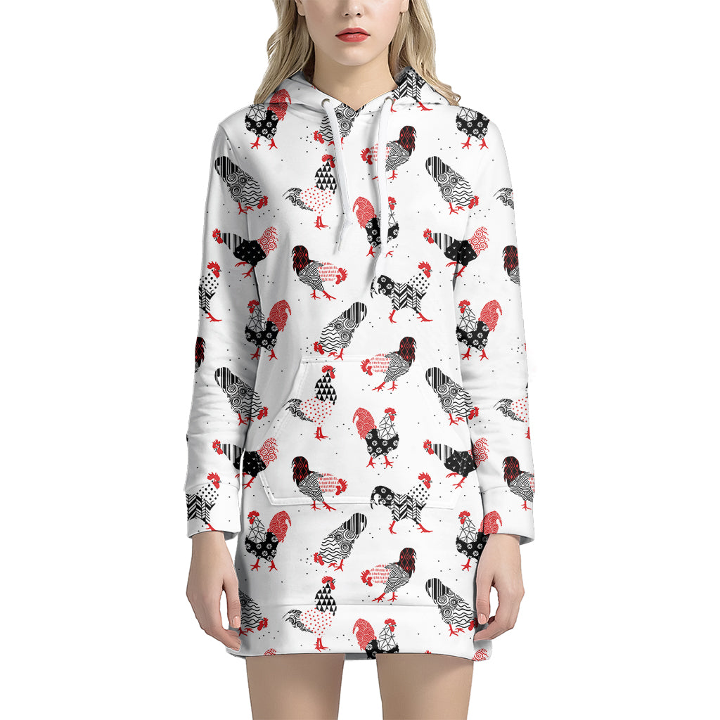 Exotic Chicken Pattern Print Women's Pullover Hoodie Dress