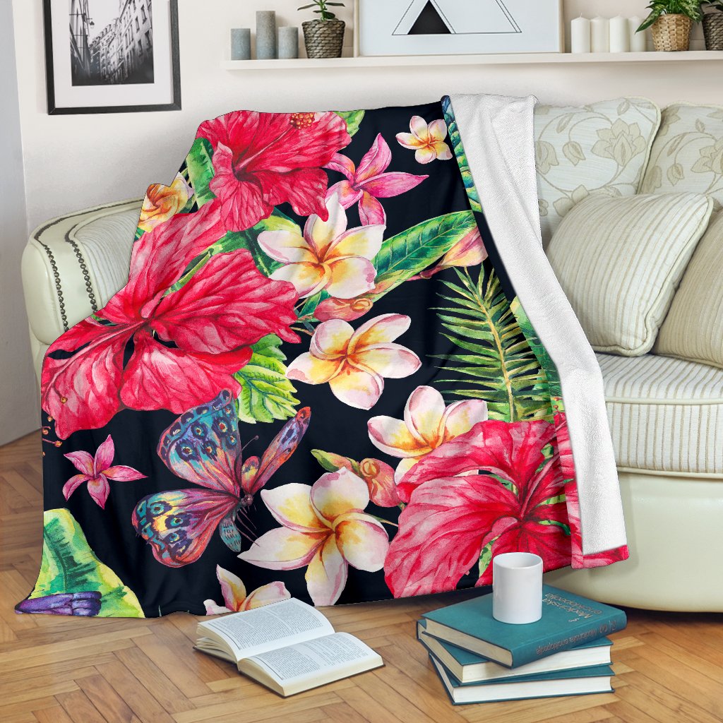 Exotic Hibiscus Flowers Pattern Print Blanket