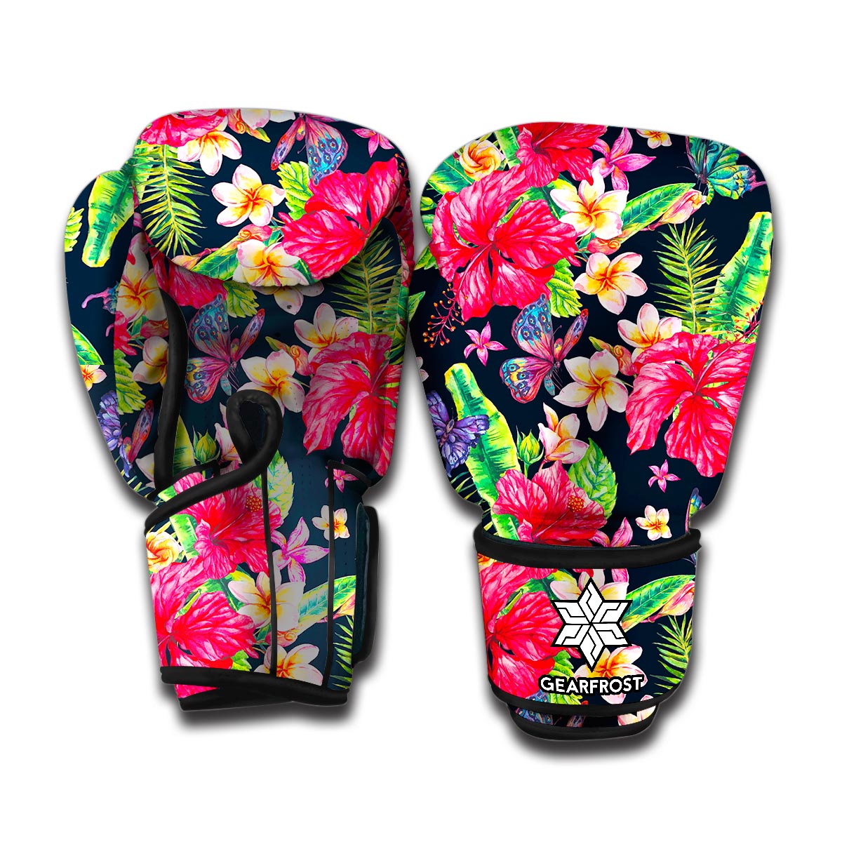 Exotic Hibiscus Flowers Pattern Print Boxing Gloves