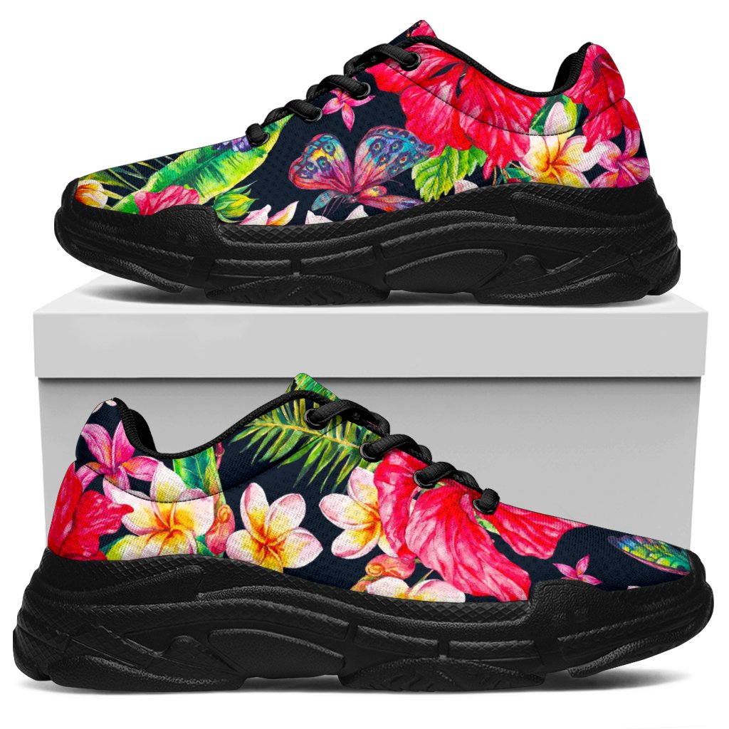 Exotic Hibiscus Flowers Pattern Print Chunky Sneakers