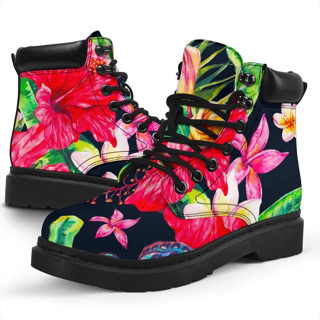 Exotic Hibiscus Flowers Pattern Print Classic Boots