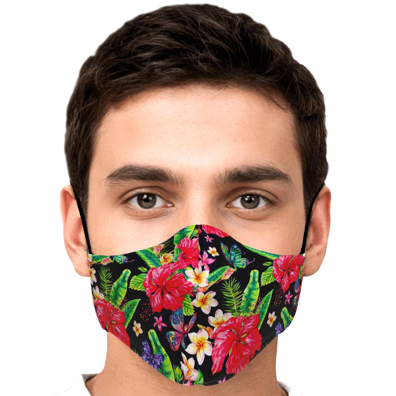 Exotic Hibiscus Flowers Pattern Print Face Mask