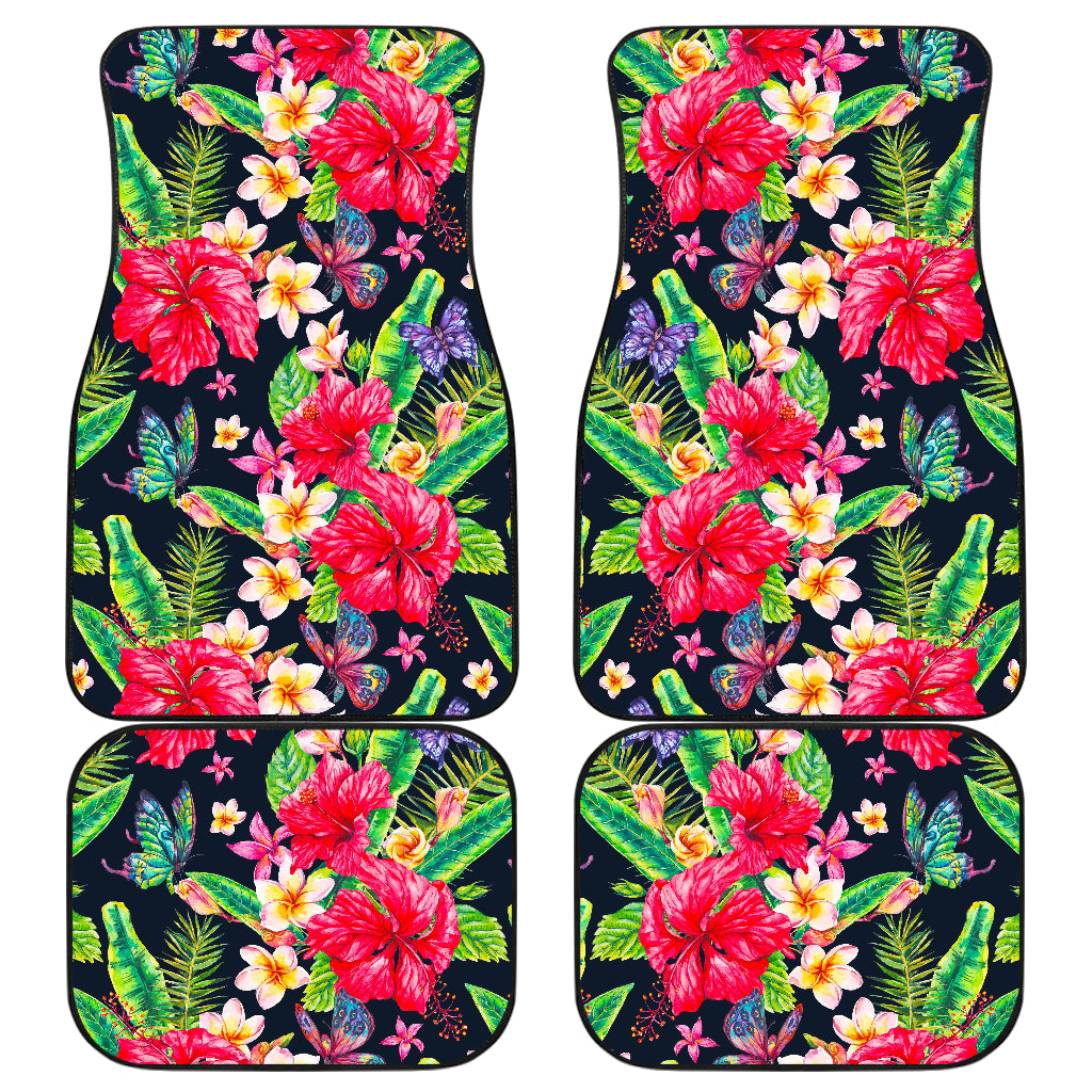 Exotic Hibiscus Flowers Pattern Print Front and Back Car Floor Mats